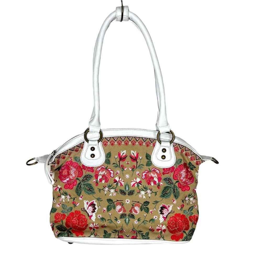 Sharif Khaki Multicolor Embroidered Floral Butterflies Shoulder Bag - Picture 2 of 11